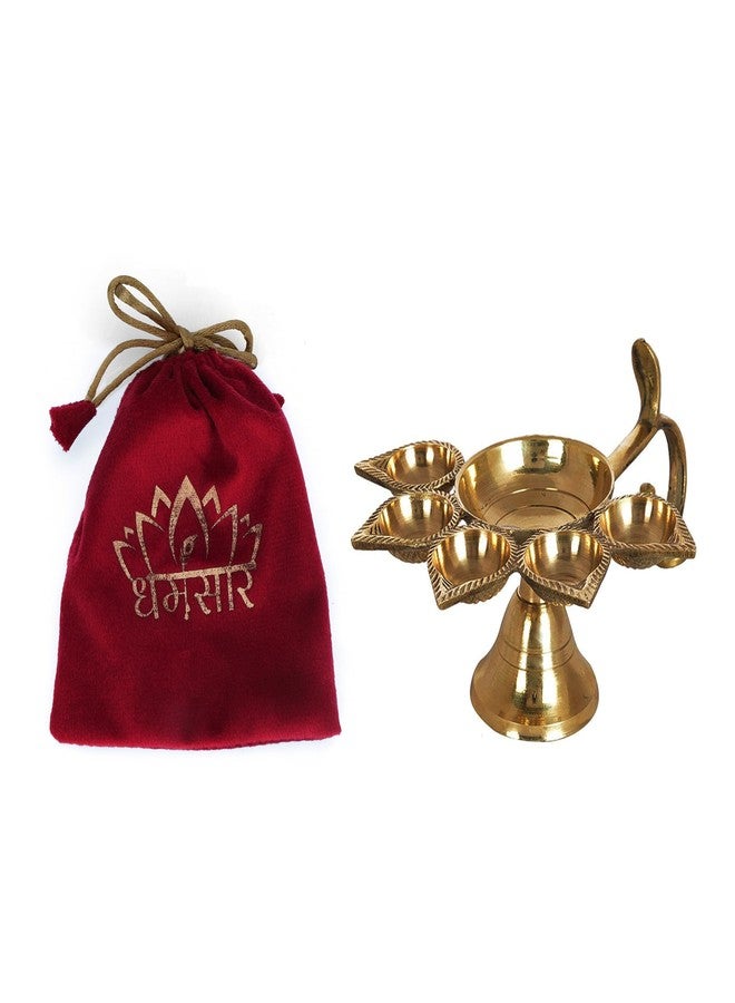 Dharmsaar Ltd Panch Aarti Diya with Handle Big Size,Panchmukhi Diya for Puja Brass,5 Batti Oil Pital Jyot Deepak for Diwali,Navratri,Festival and Temples Poojan | DH-DIYA-07 - Image 1
